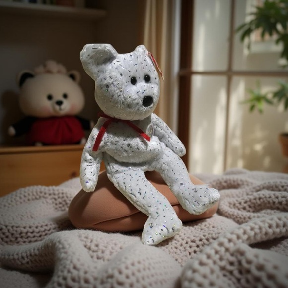Retired Ty Beanie Baby Decade Sparkly White Anniversary Bear - Picture 3 of 12